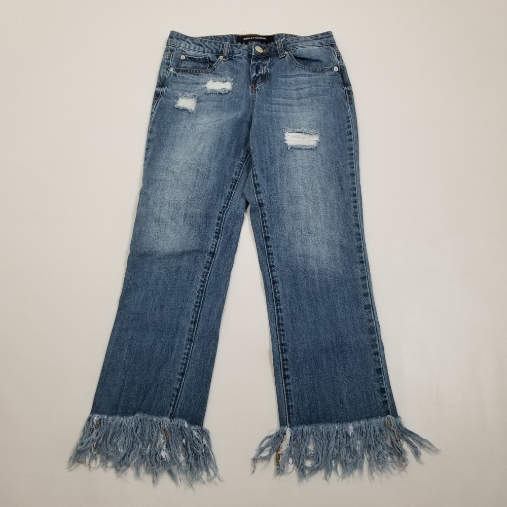 Ashley Mason Fringe Hem Distressed Jeans Size 24